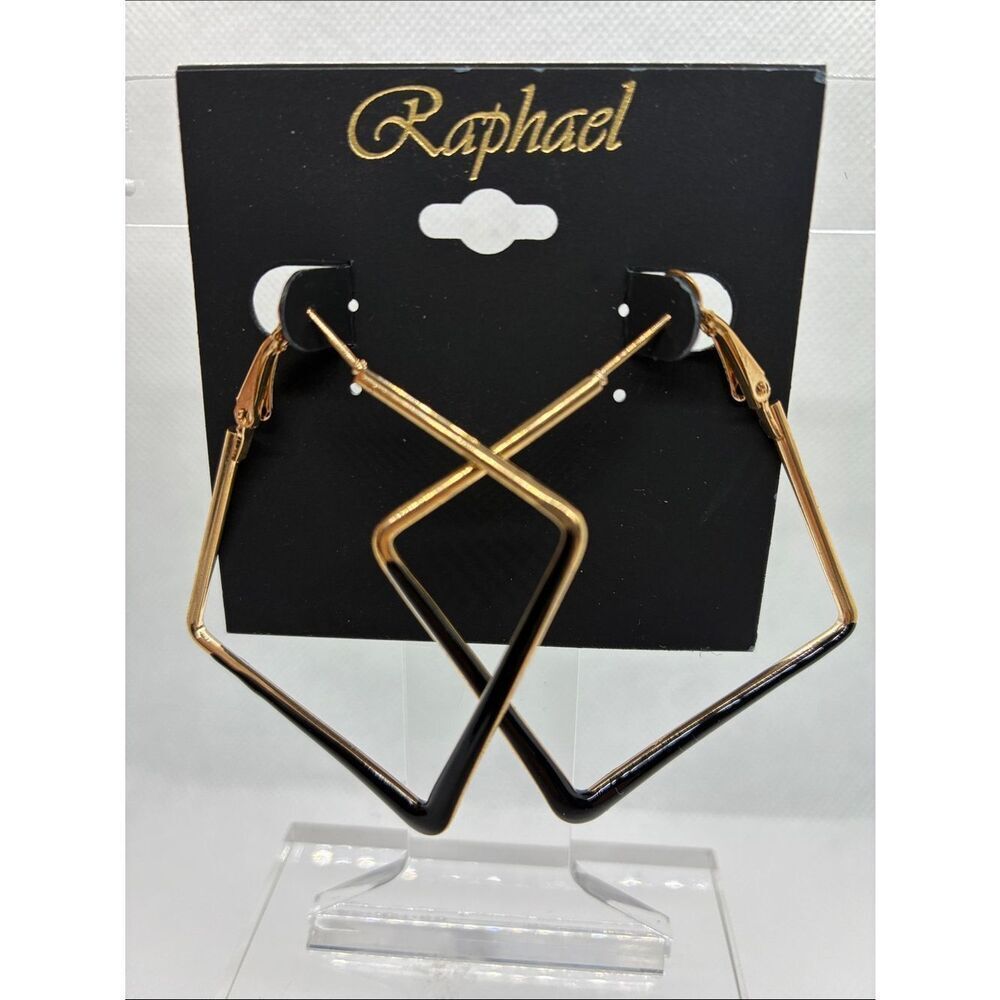3For$20 Raphael Gold and Black Angular Hoop Earrings for Women